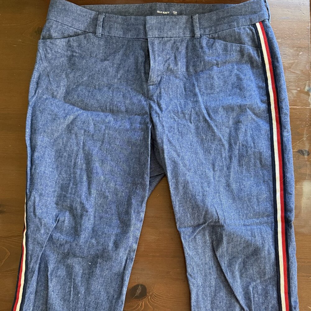 old navy womens pixie ankle pants chambray with stripes size 12